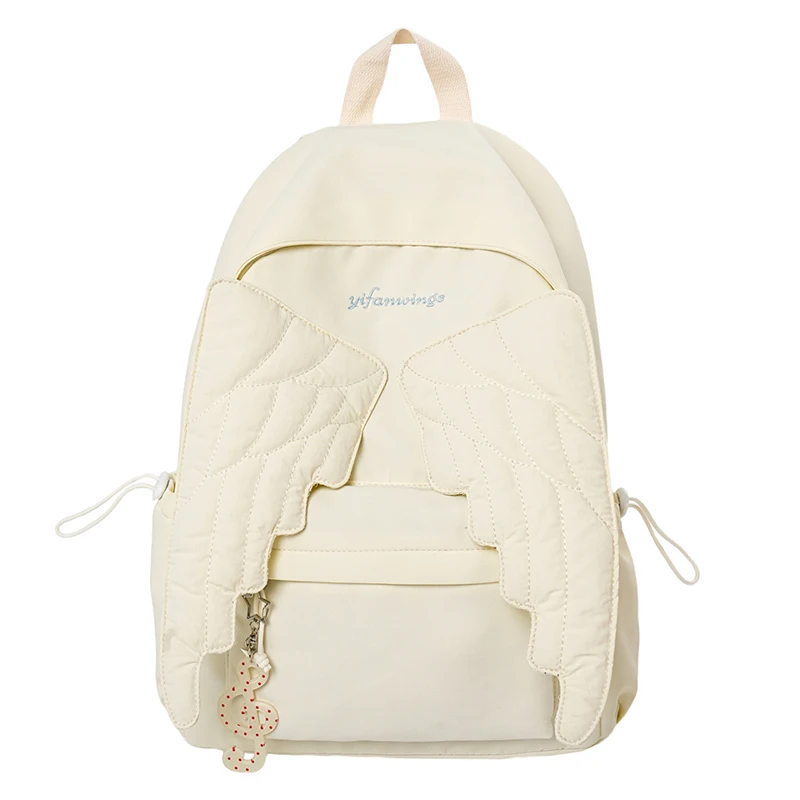 

Spacious Angel Wings Backpack, Quilted Nylon School Bag With Embroidery, Cute Casual Daypack For Travel, Fashion Women Backpack