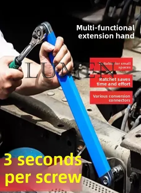 Compact Offset Extension Wrench with 4 Adapters Dual-purpose Impact Socket Ratchet Wrench Car Spanner Automotive Hand Tool