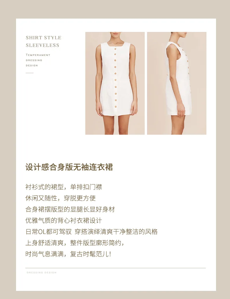 Original 100% Linen Summer Women Dress New French Square Neck  Single-Breasted White Dress Casual Vacation Short Dresses Vestidos -  AliExpress 200000345