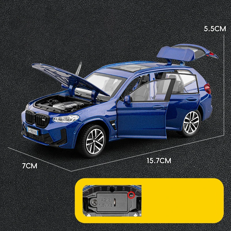 1:32 X3M X3 SUV 2025 Legering Gegoten Speelgoed Auto Model Geluid en Licht Trek kinderen Speelgoed Collectibles verjaardagscadeau