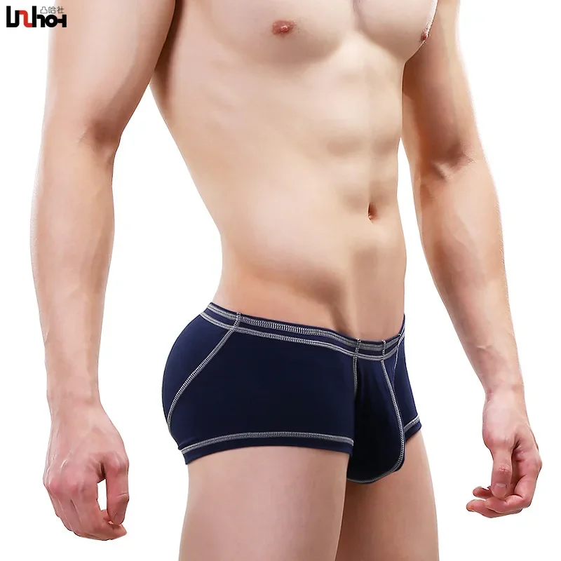 Youth Contrasting Color Lines Sweat Wicking Boxer Shorts for Men Breathable Comfortable Sexy Pant Men\'s U Convex Pouch Underwear