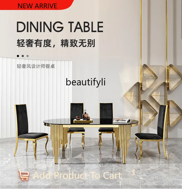 

Light luxury marble dining table Household two-meter long Premium dining table European luxury dining table and chairs G1218