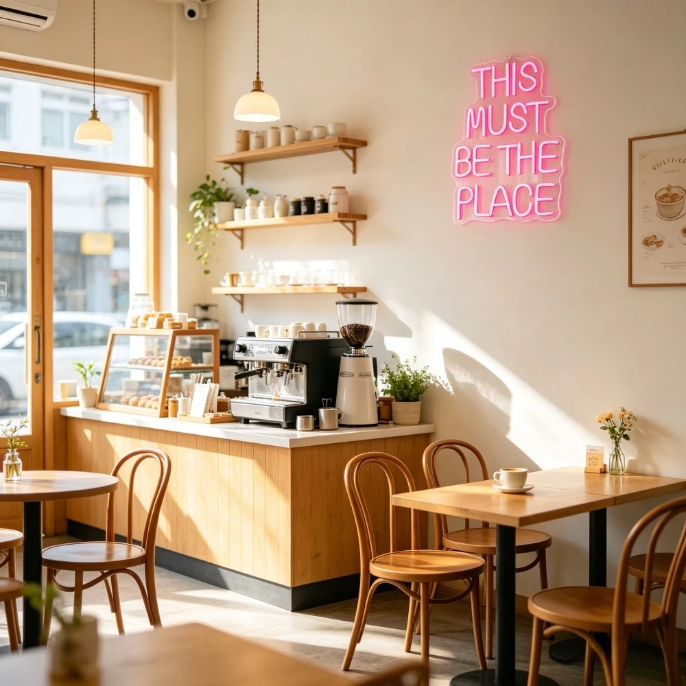 This Must Be The Place LED Neon Sign Dimmable USB Wall Light for Boutique Hotel Cafe Retro Bar Coffee Vintage Shop Decor Gifts view 5