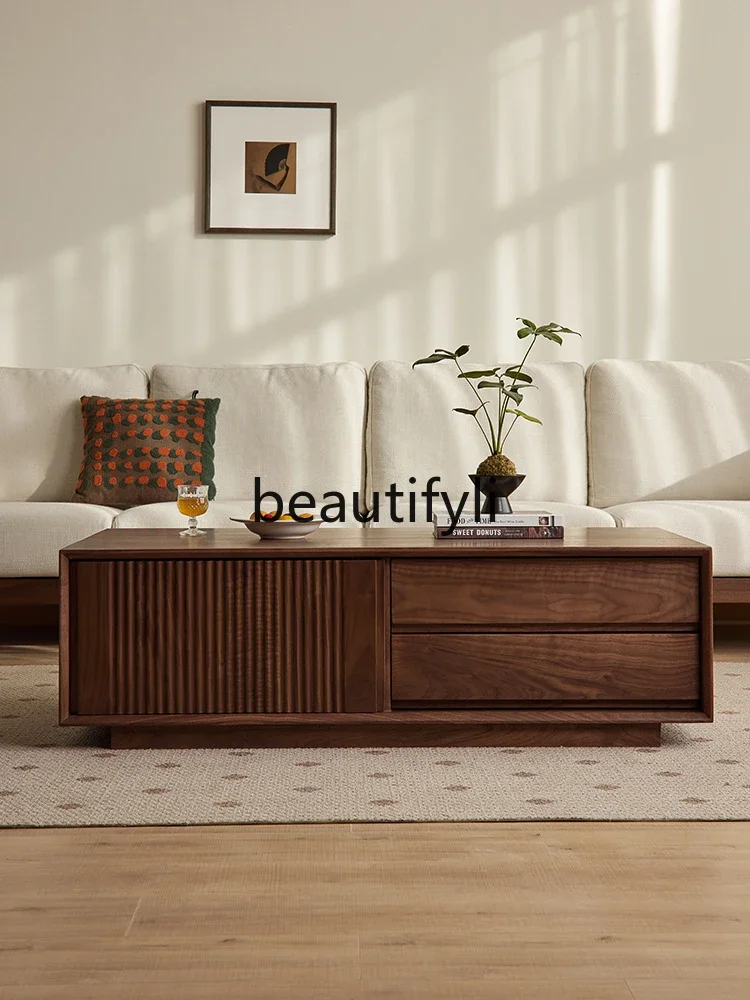 

A44 North American black walnut coffee table Nordic simple all-solid wood tea table Home living room Floor-to-ceiling coffee tab