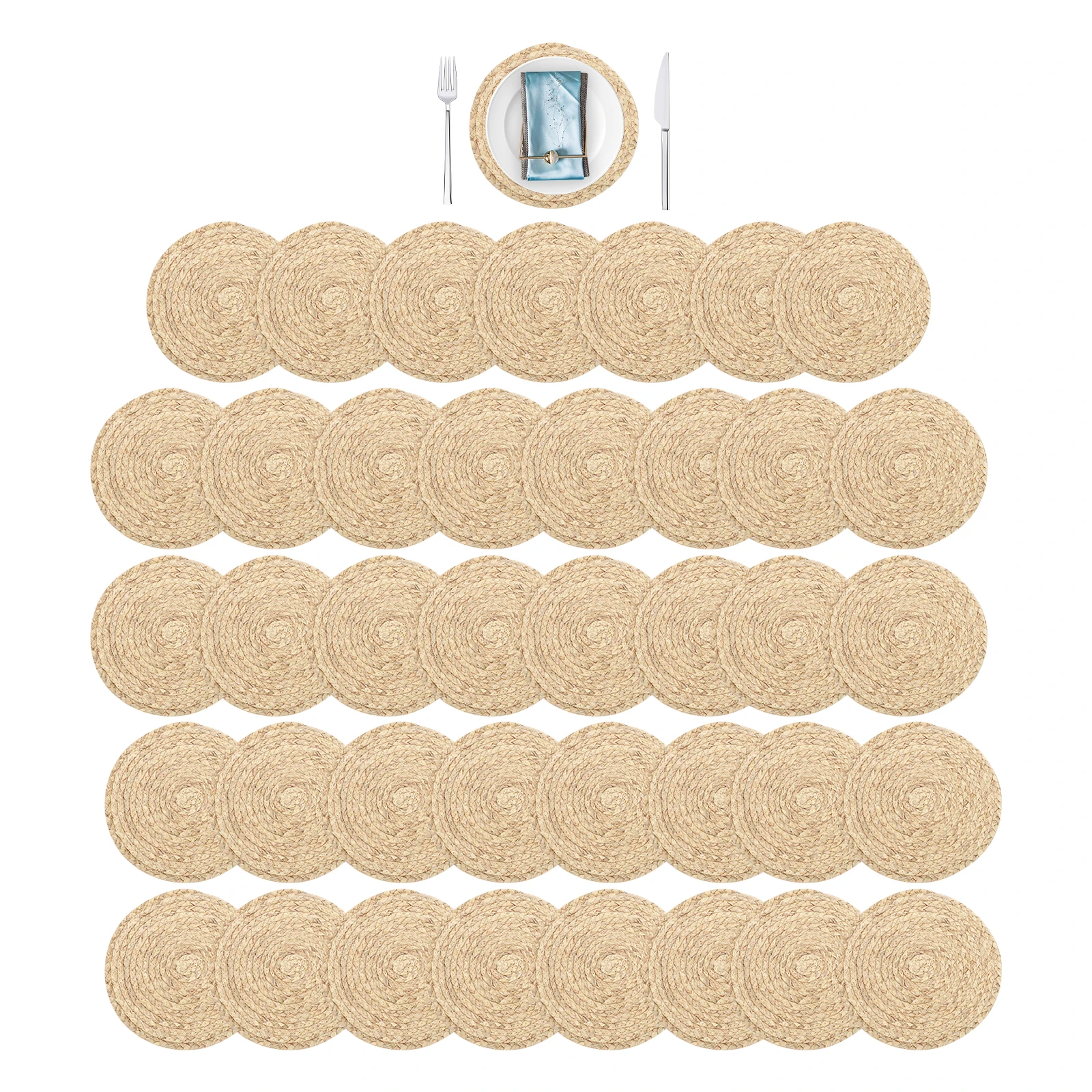 

40 PCS 30cm Round Water Hyacinth Table Placemats, Hand-woven Natural Woven Table Mats, Japanese Style Heat Resistant, for Restaurant Hotel Coffee Shop Steakhouse Home Dining Table Cup Tableware Protection