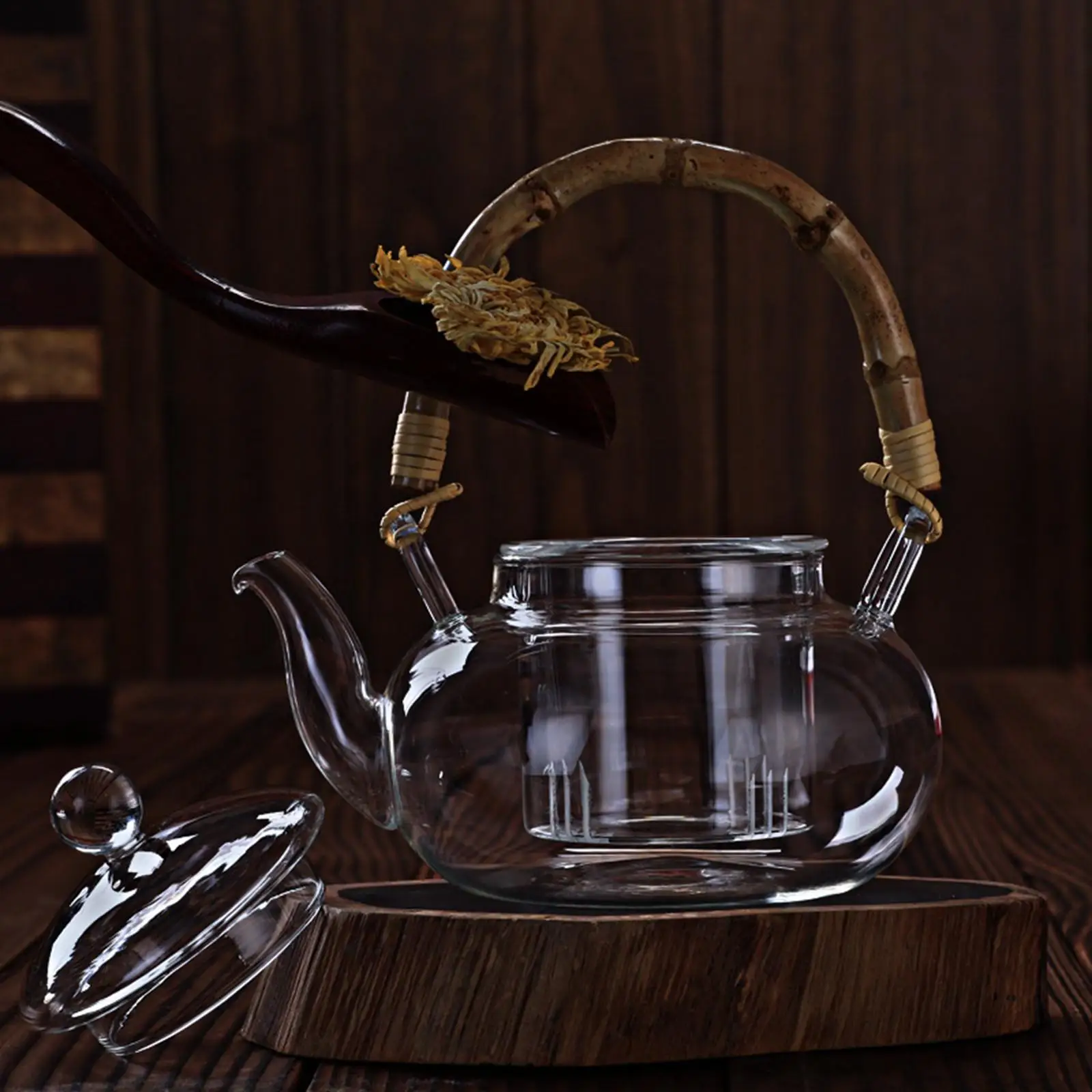 Imagen 5: Tetera de vidrio, mango de madera para agua con infusor, tetera para bebidas