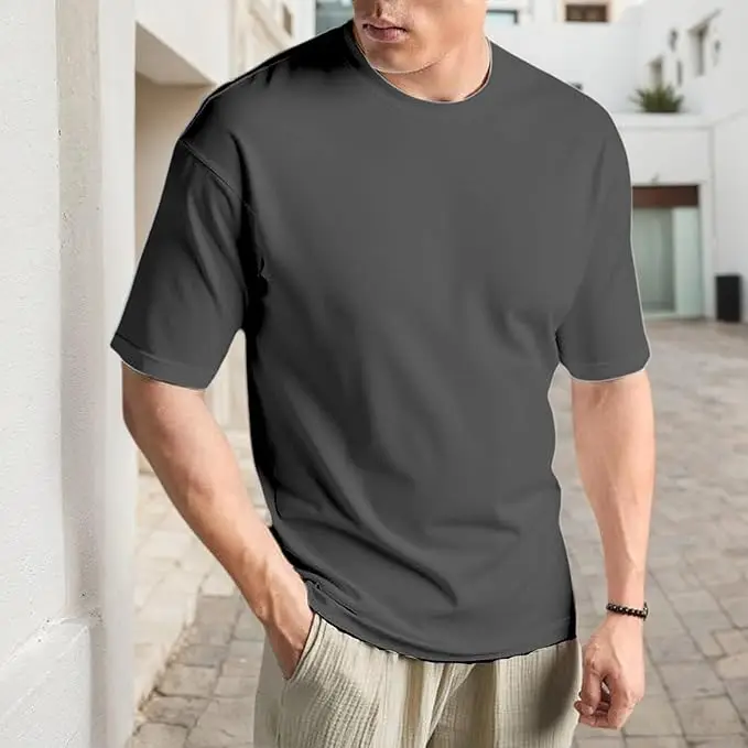 2025 Sommer 100 % Baumwolle T-Shirts Mann hochwertige Casual T-Shirts einfarbig Paar übergroße T-Shirts schwarz weiß grau Sport Tops