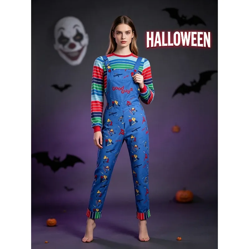 Halloween Clown Cosplay Costume Set for Adults,Anime 2D Thriller Role Play Dress Up Outfit,Stage Performance Suit for Party Show