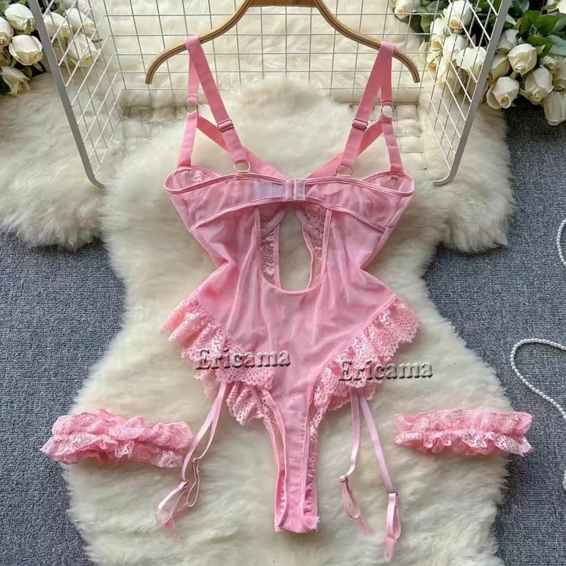 SN55Erotic مجموعة الملابس الداخلية بودسوت/ بدلة الجسم المصنوعة من الدانتيل النساء شفافة مثير الملابس الداخلية انظر من خلال الجوارب السوداء اللياقة البدنية سيسي Crotchless Ero @ 54WE