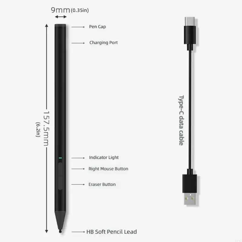 Soft Tip Digital Pen Metal Body with Side Button, 4096 Pressure Response for Touch Control Screen Note Taking and Drawing F19E