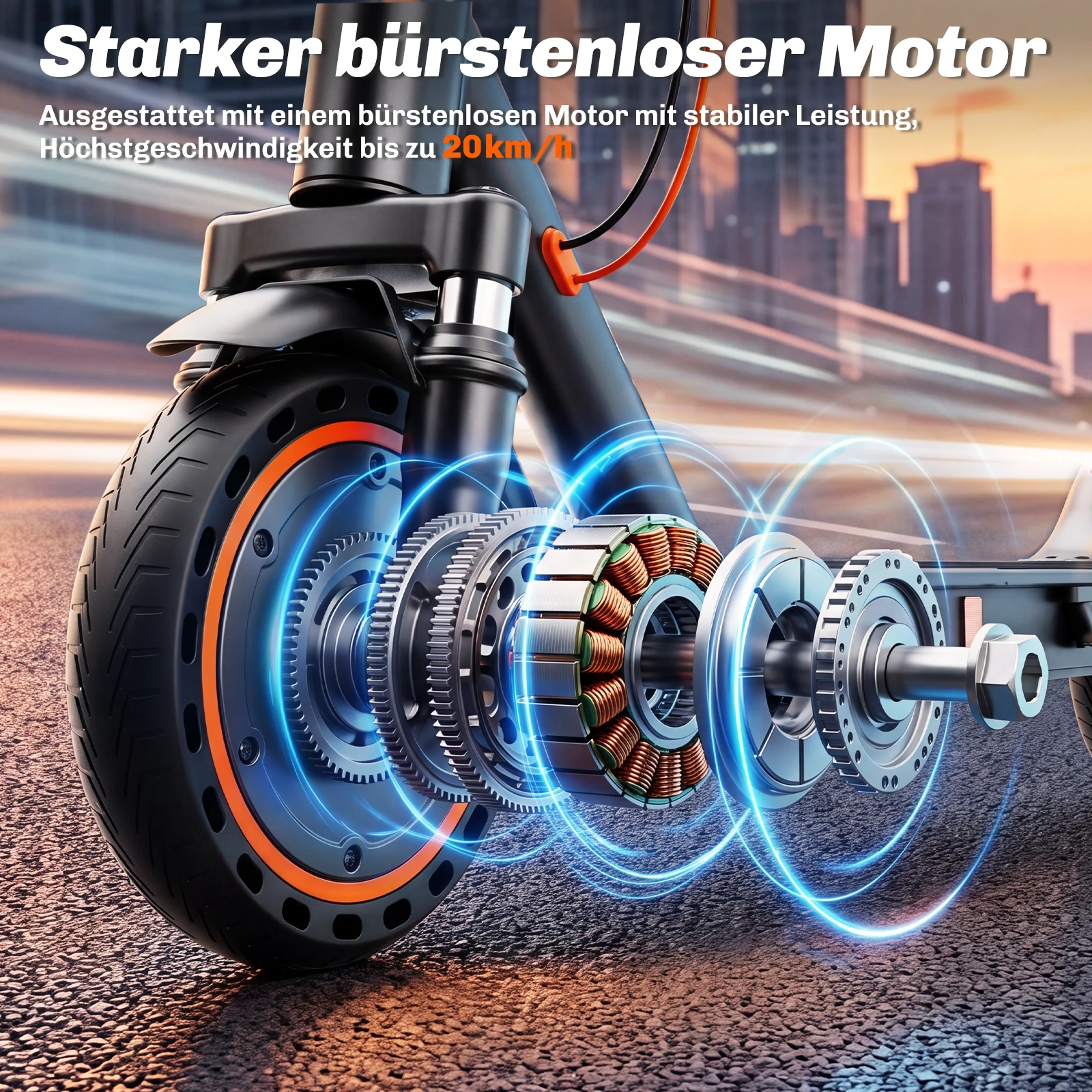 TODIMART T3A Elektroroller mit App, Elektroroller für Erwachsene, 36V 7.8Ah, 20 km/h, 25-35 km Reichweite, Vollgummireifen, faltbar – Detail 6
