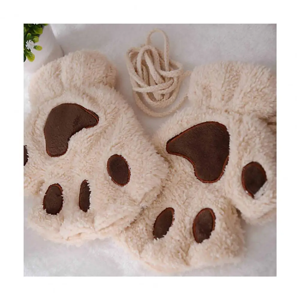 Warm Comfortable Gloves Cozy Plush Cat Paw Claw Gloves for Women Cute Winter Kitten Mittens Warm Non-slip Fingerless for Office