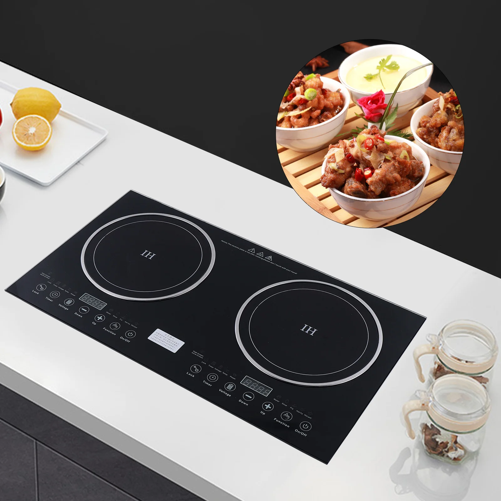 Mesurost Mile-Plaque chauffante électrique à double Eva C, panneau en cristal noir, cuisinière à induction, cuisinière en céramique ChlorElectric, dessus de seau de cuisinière