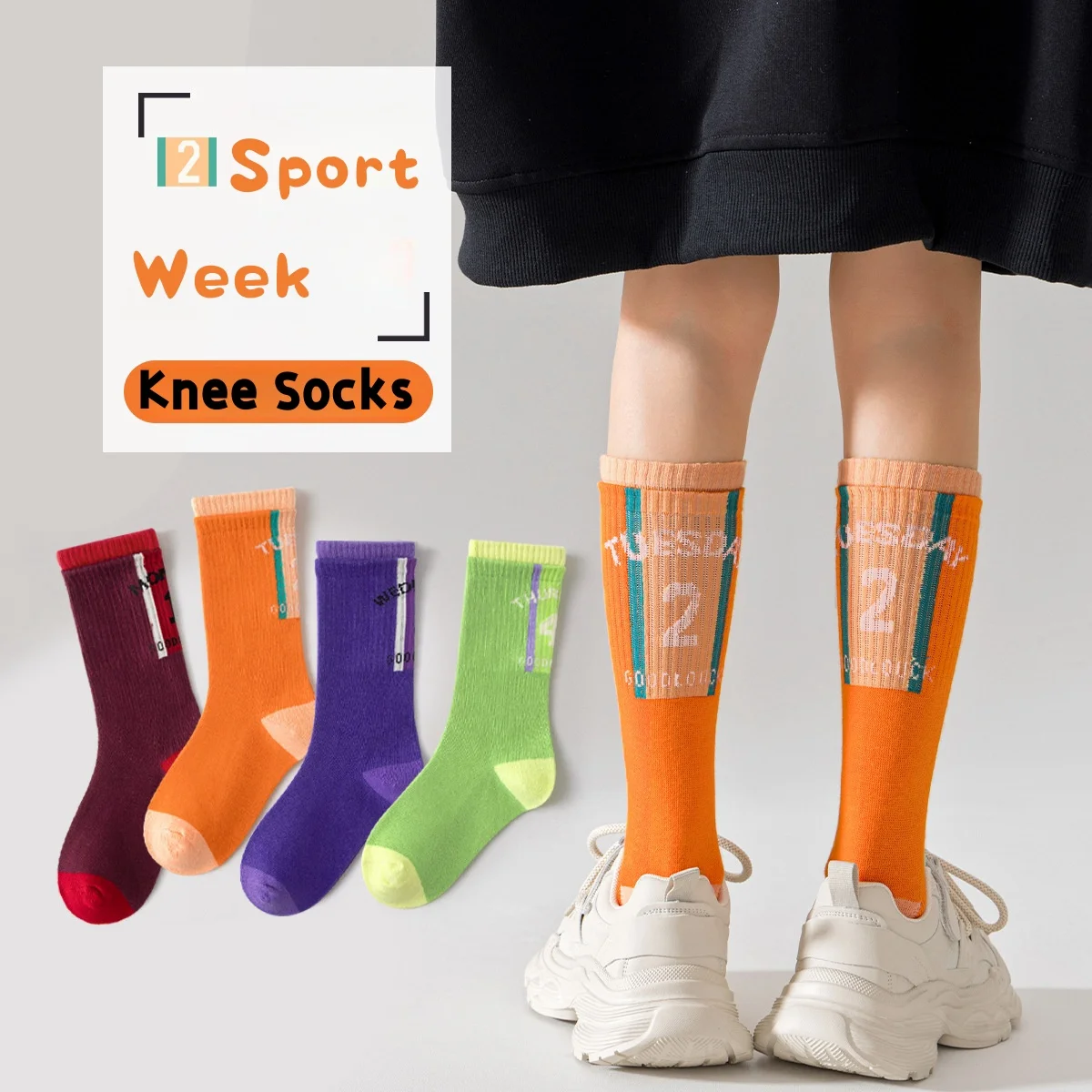4 Pairs Long Socks Children\'s Newest Tennis Socks Knee Socks Cotton Striped Sporty Socks Boys Girls Skating Athletic Socks