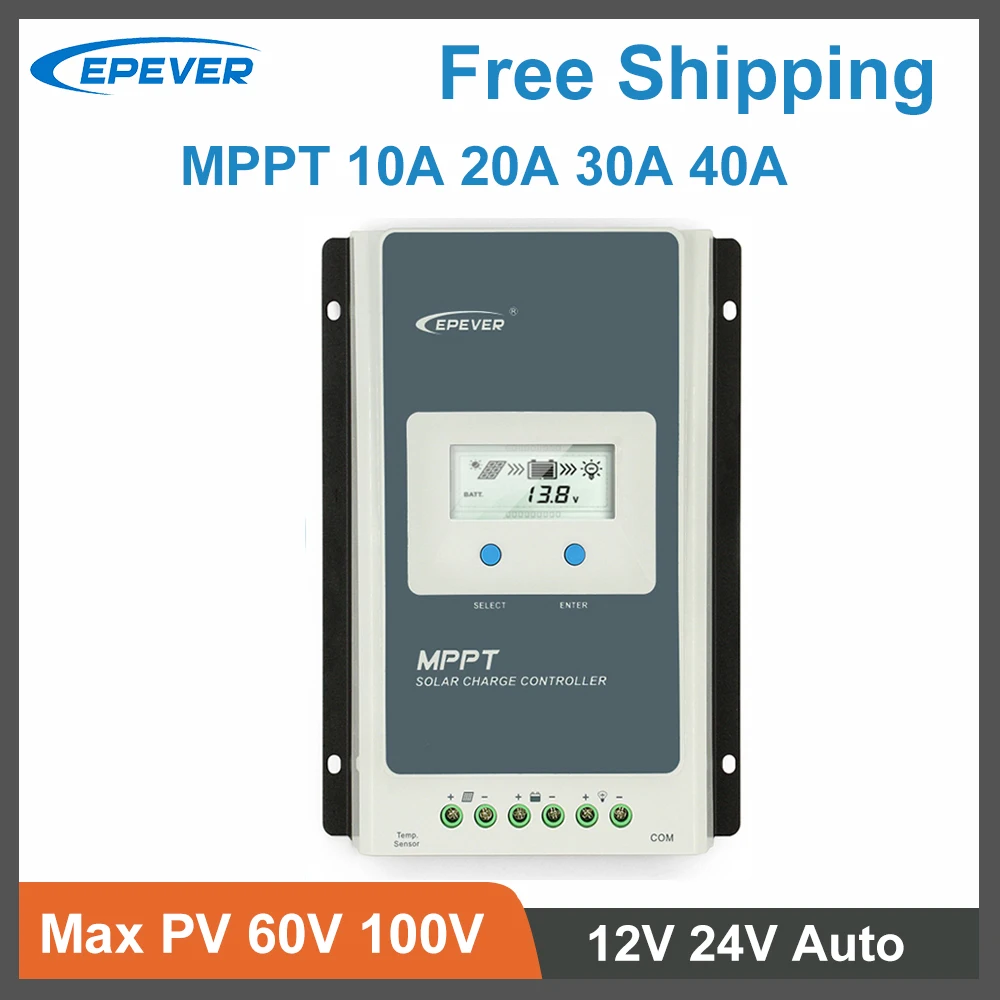 

EPever 40A 30A 20A 10A MPPT Solar Charger Controller LCD 12V/24V Auto for Lead Acid Lithium Batteries High Efficiency Regulador