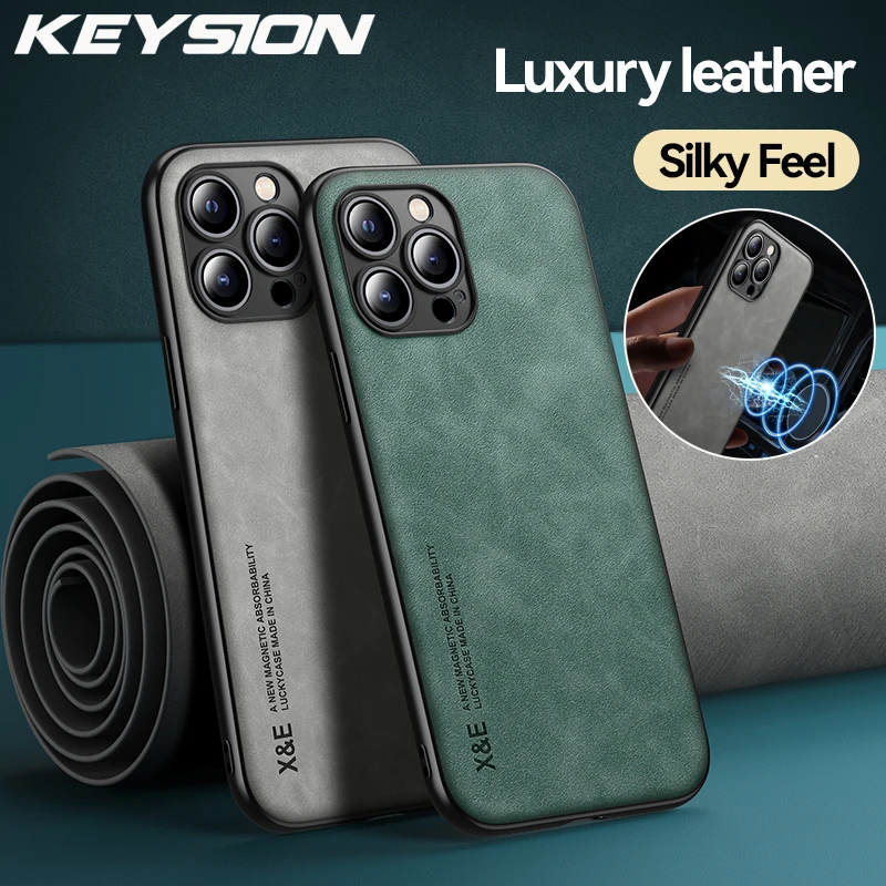 

KEYSION Luxury Leather Case for iPhone 14 Pro Max 14 Plus Silicone Shockproof Phone Back Cover for iPhone 13 Pro Max 12 11 Pro