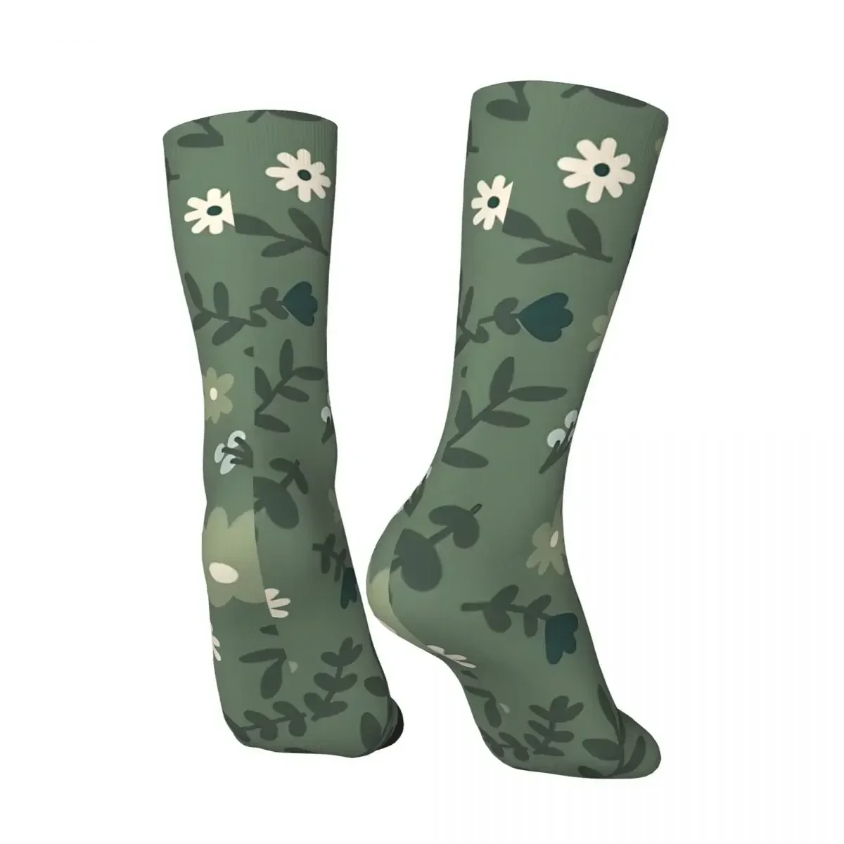 Flower Pattern (Sage Green) Men's Socks Retro Harajuku Street Style Novelty Seamless Crew Sock