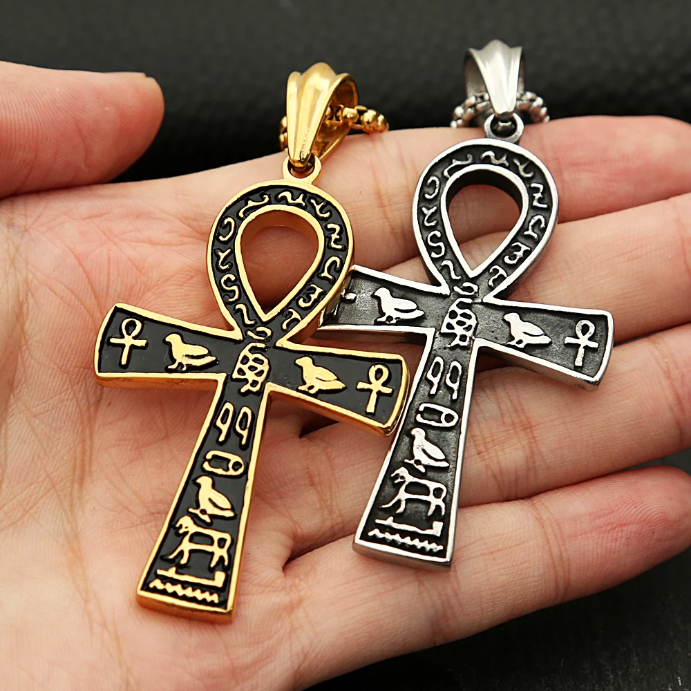 Retro Ancient Egyptian Ankh Cross Pendant Necklace Stainless Steel Symbol of Life Cross Necklaces Amulet Jewelry Gift Wholesale