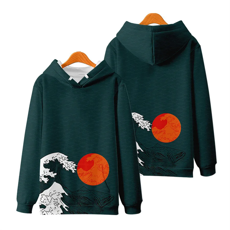 Harajuku Carp Crane Print Hoodies Sweatshirt Autumn Japanese Casual Oversized Hooded Hoodie Hip Hop Pullover Women Men Clothing