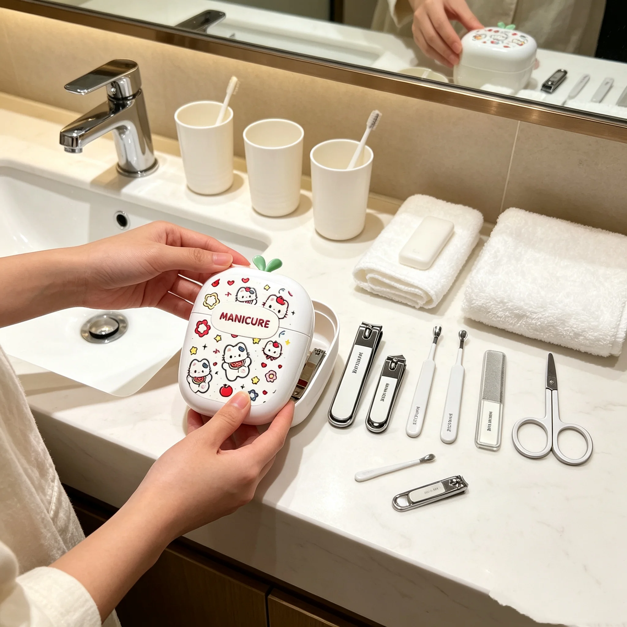 2/1 Piece Random Style Cute Nail Polish and Nail Clippers Set, Portable Nail Clipper with Cartoon Design, Easy to Carry and Store