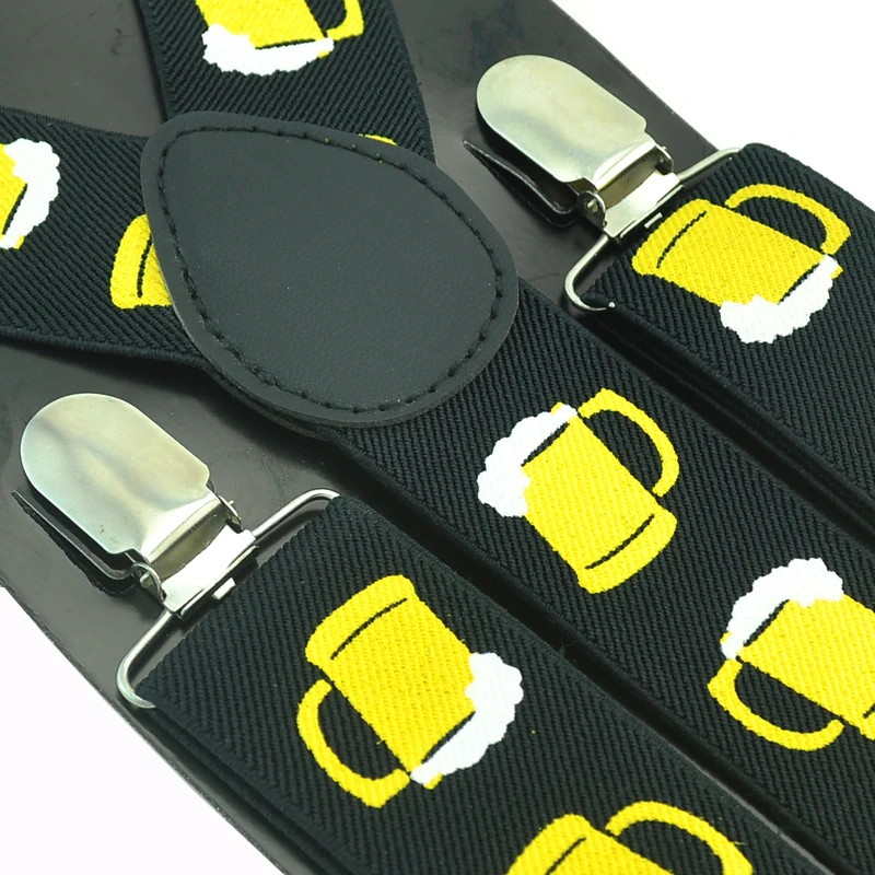 موضة 3.5 سنتيمتر واسعة الأصفر البيرة كوب زجاجي تصميم الحمالات الرجال الرباط حزام النساء للجنسين قميص الرباط مطاطا كليب على الحمالة #4