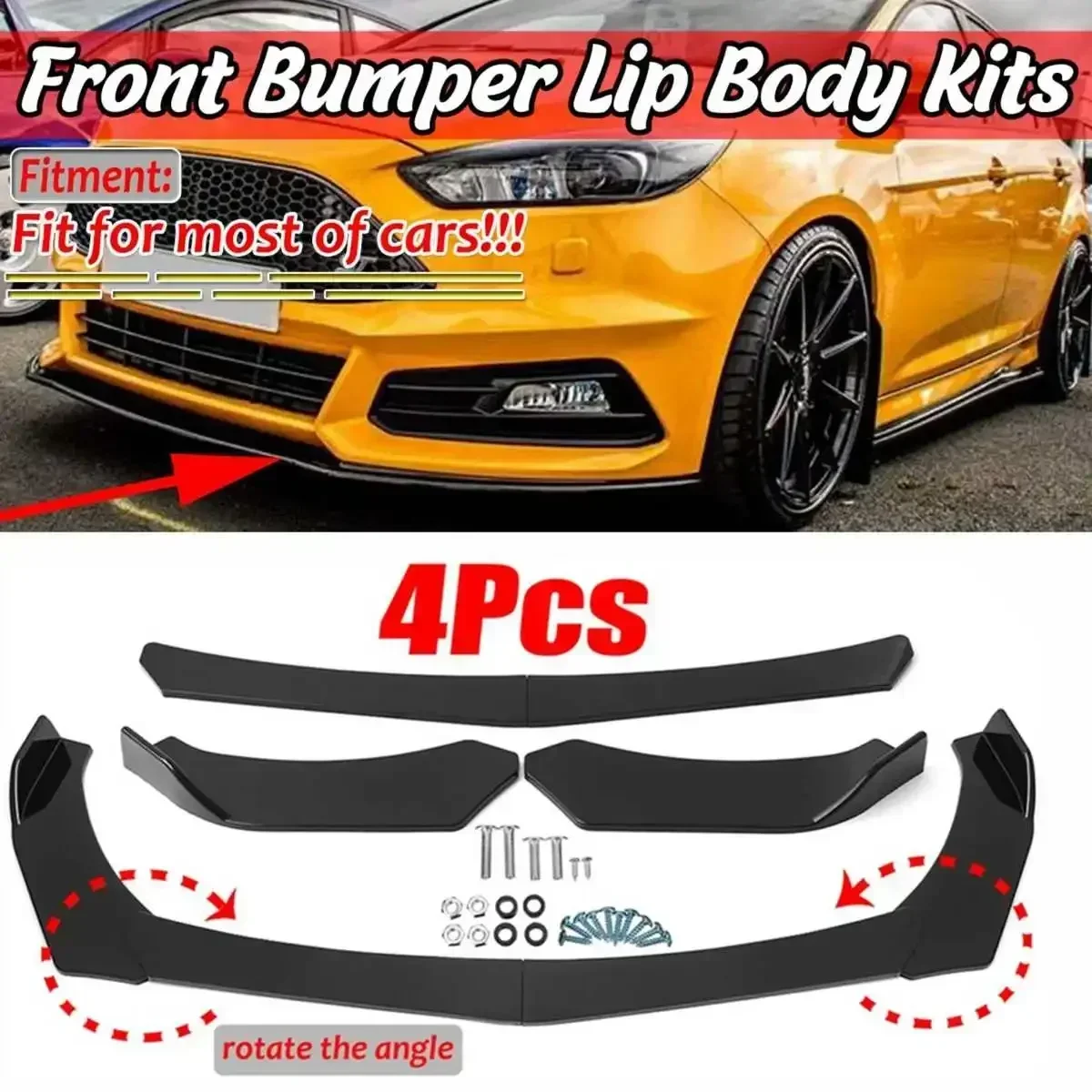 

4pcs Universal Car Front Bumper Splitter Lip Body Kit Spoiler Protector Cover Lip For BMW For Audi For Ford For Honda For Civic