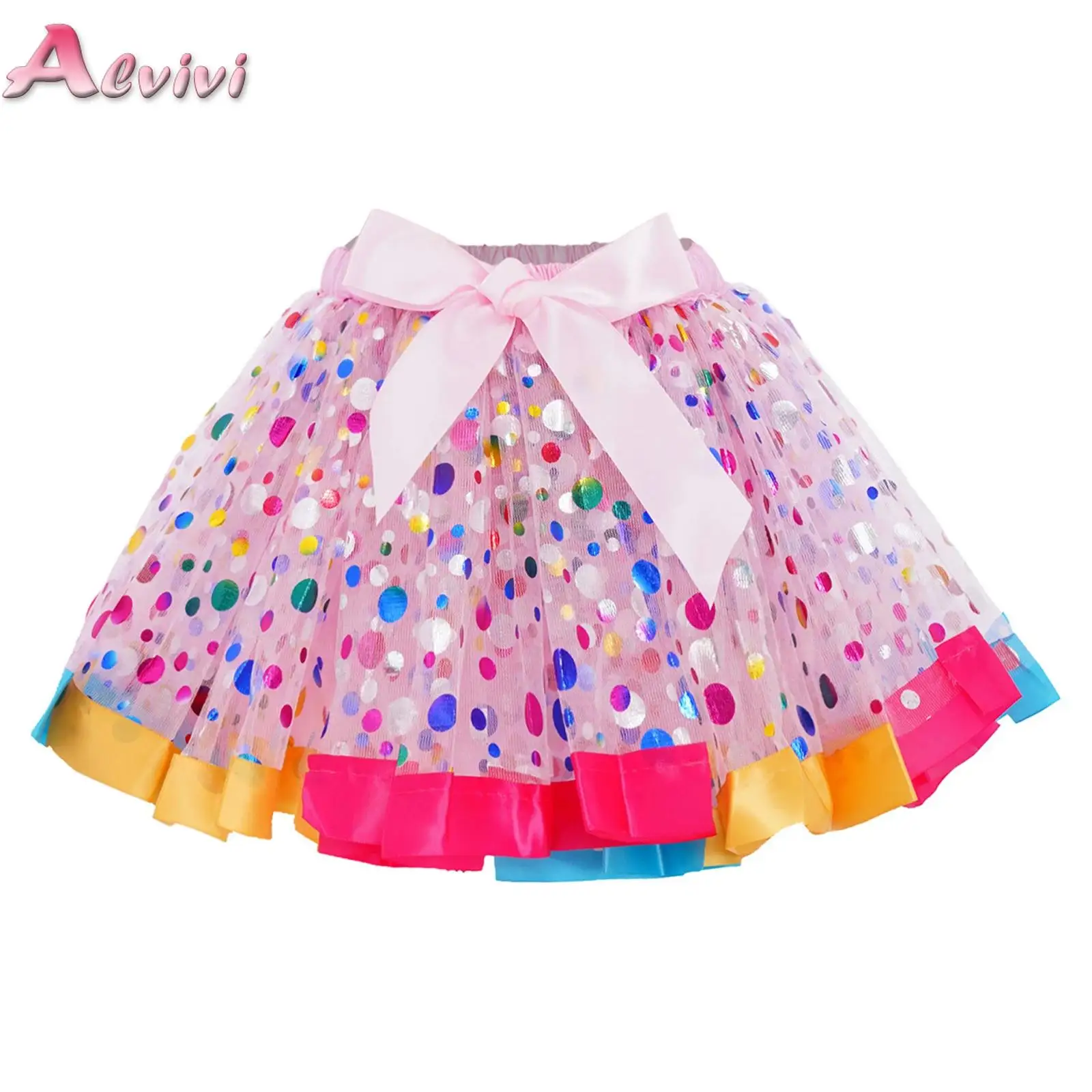 Girls Sparkling Sequin Layered Tulle Bow Tie Tutu Skirt Children Fairy Tale Ballet Dance Skirts for Stage Performance Dance Wear
