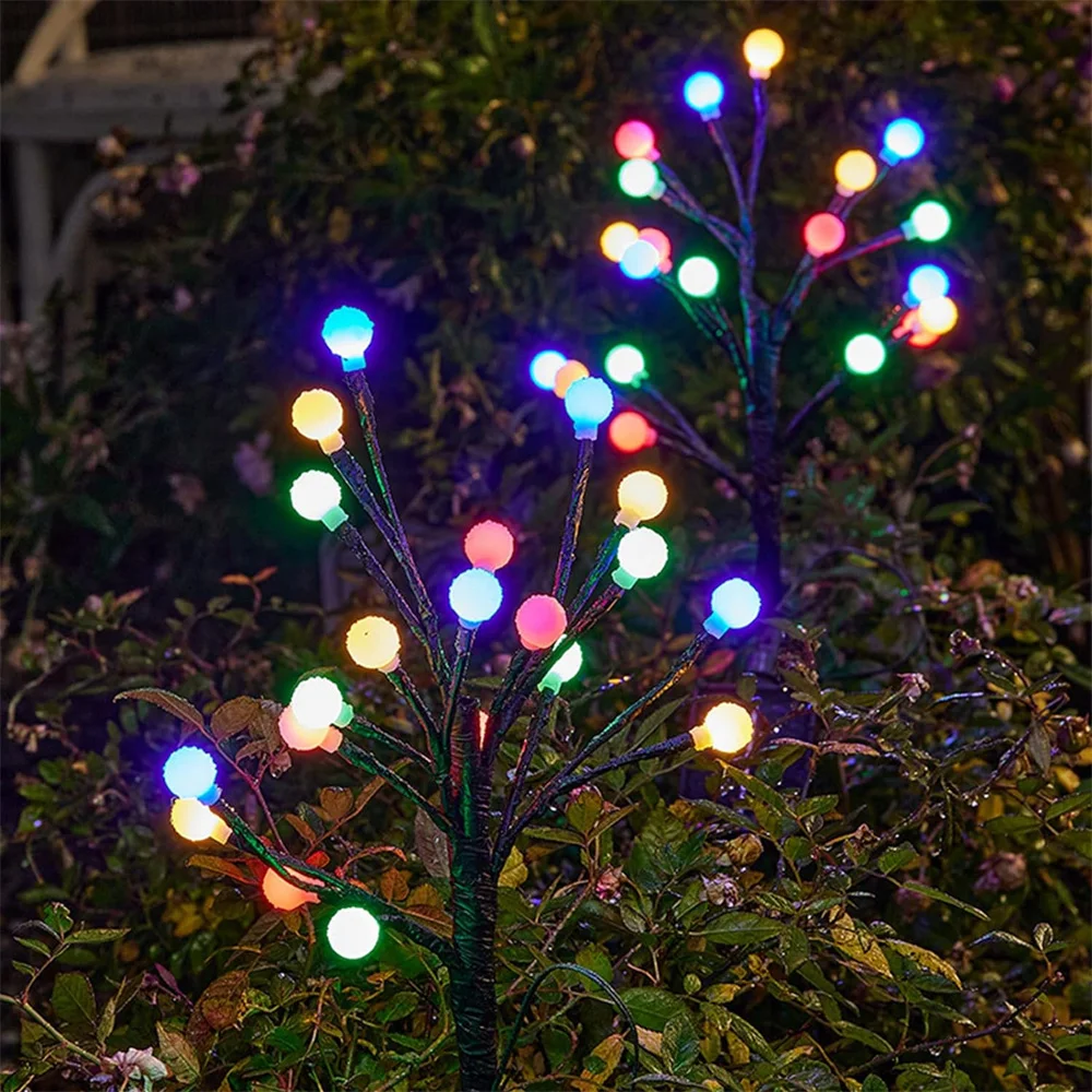 Luces de camino de bola Solar, luz de enchufe de jardín al aire libre, 8 modos, decoraciones navideñas impermeables, decoración de luciérnaga, luces de paisaje 1002