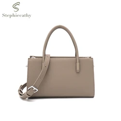 SC Brand Fashion Real Leather Top-handle Bag Women Elegant Chic Minimalist Small Tote Portable Cross body Handbag Daily Commute