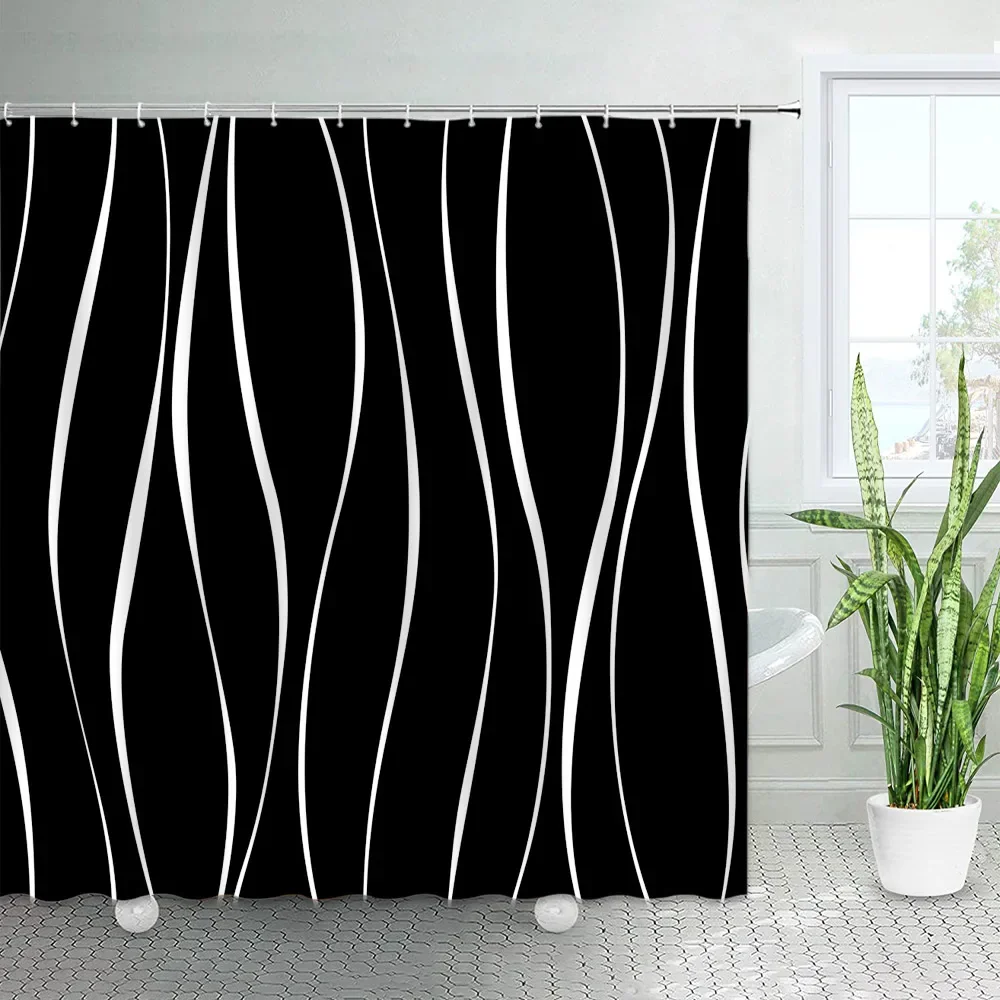 Modern Shower Curtains with Hooks Geometric Bath Curtains For Bathroom Bathtub Waterproof Personality Polyester Cloth Home Decor