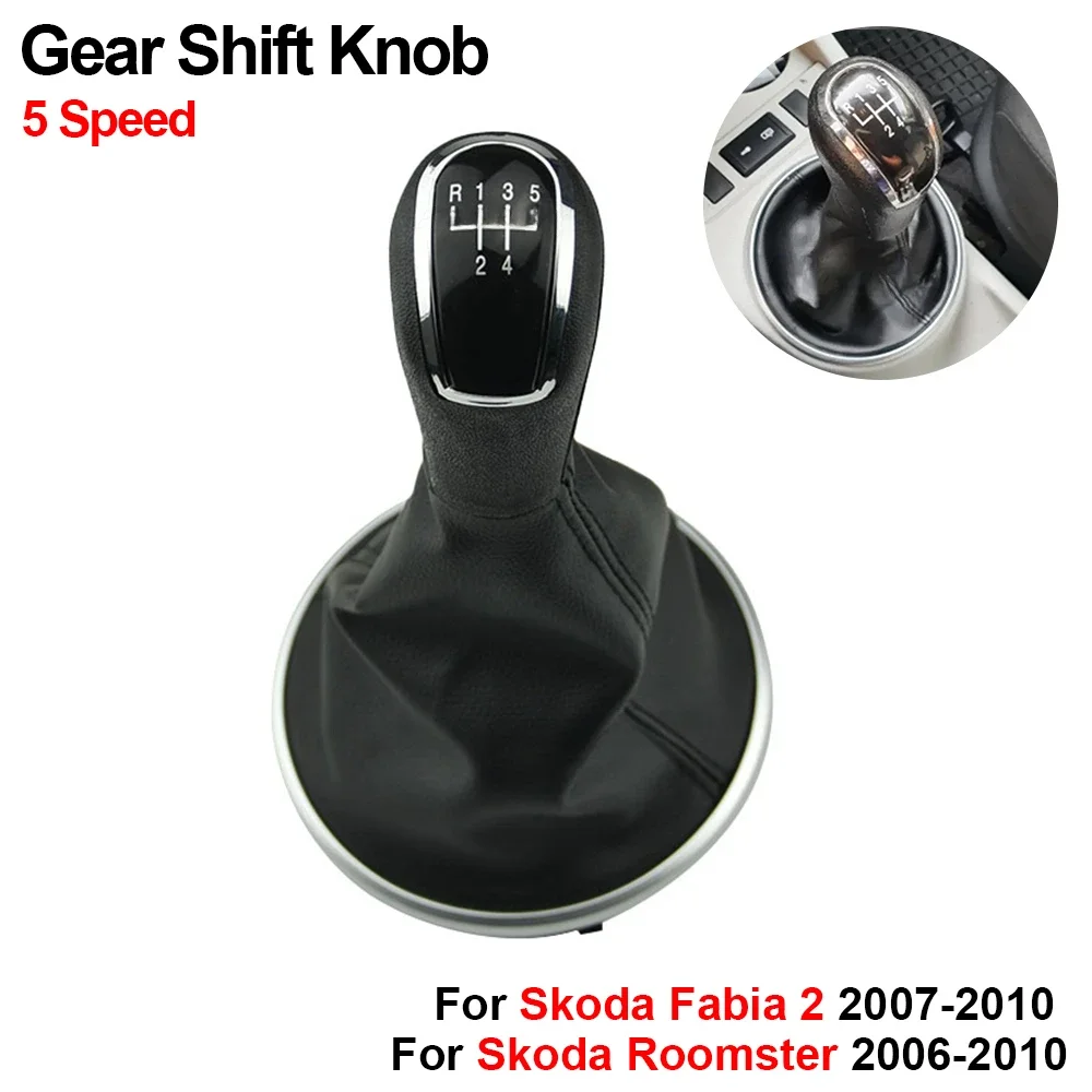 For Skoda Fabia 2 2007-2010/Roomster 2006-2010 New 5 Speed Gear Shift Knob with Leather Gaiter Boot Cover