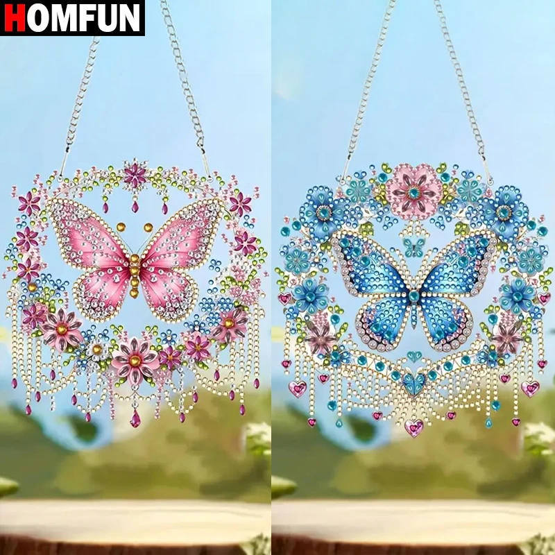 HOMFUN Butterfly Wreath 5D Kit di pittura diamante fai da te-arte di cristallo a forma speciale, decorazione della parete in mosaico acrilico per la