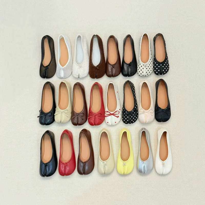 Sapatilhas Femininas Tabi com Bico Dividido, Sapatos Slip-On de Primavera, Mocassins Casuais Leves de Couro PU Macio, Sapatos de Vestir para Caminhada