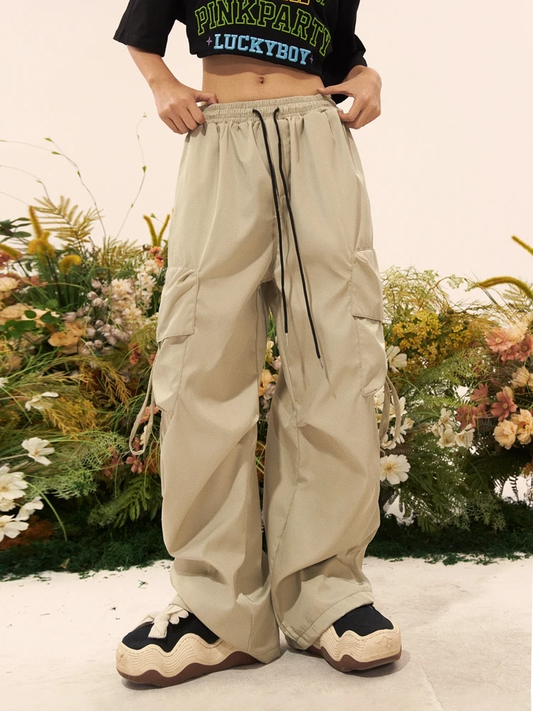 ReddaChic Drawstring Elastic Waist Cargo Pants Women Loose Fit Casual Big Pockets Draped Straight Oversize Sweatpants Work Wear