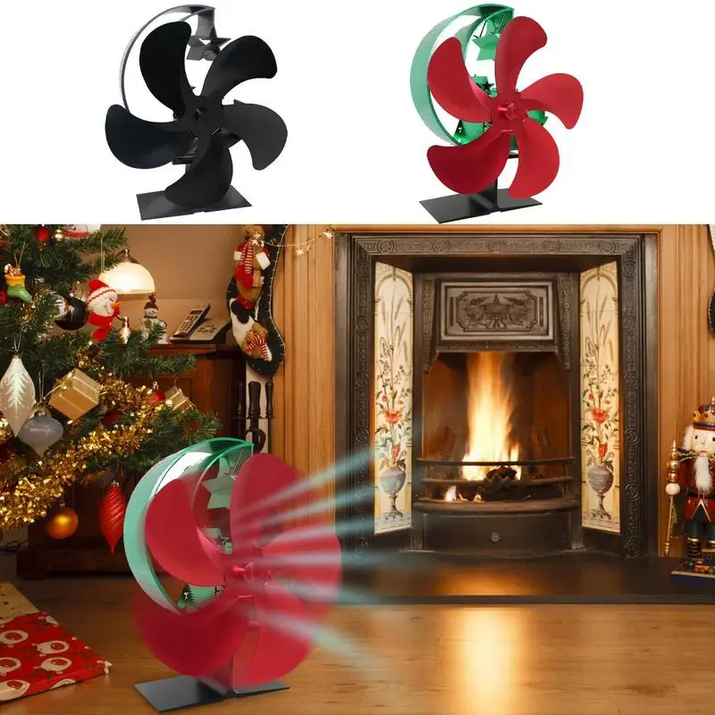 Wood Stove Blower Fan 5 Blades High Efficiency Fireplace Fan With Moon Star Shape Stand Quiet Working Thermodynamic Wood Burning