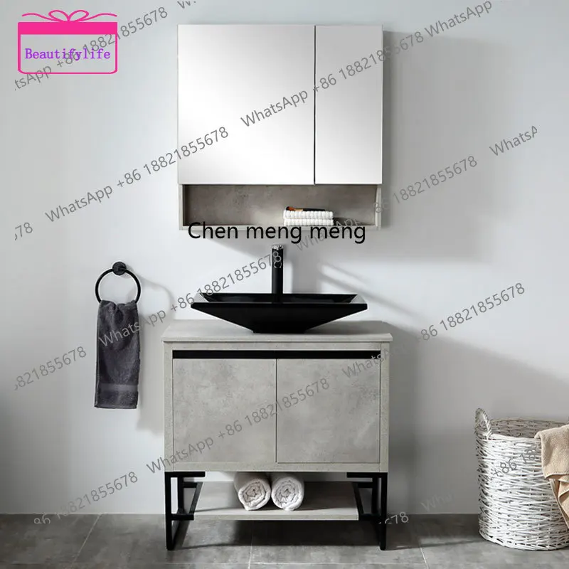 

YL Bathroom cabinet combination Modern simple Nordic floor-to-ceiling washbasin cabinet Bathroom solid wood