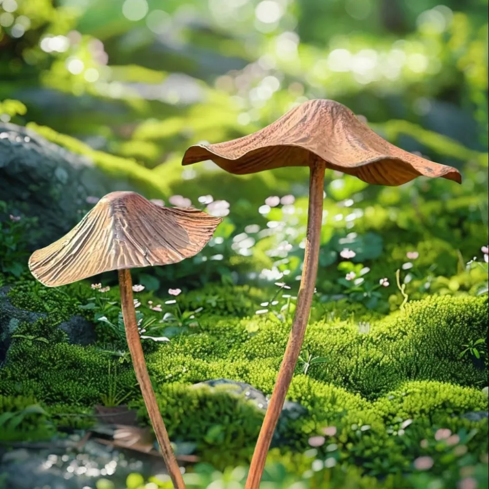 Rostiger Metall-Pilz-Gartenstecker-Set, Retro-Vintage-Gartendekoration, Halloween-Dekorationsplakette für Rasen, Blumenbeet und Terrasse im Freien – Detail 2
