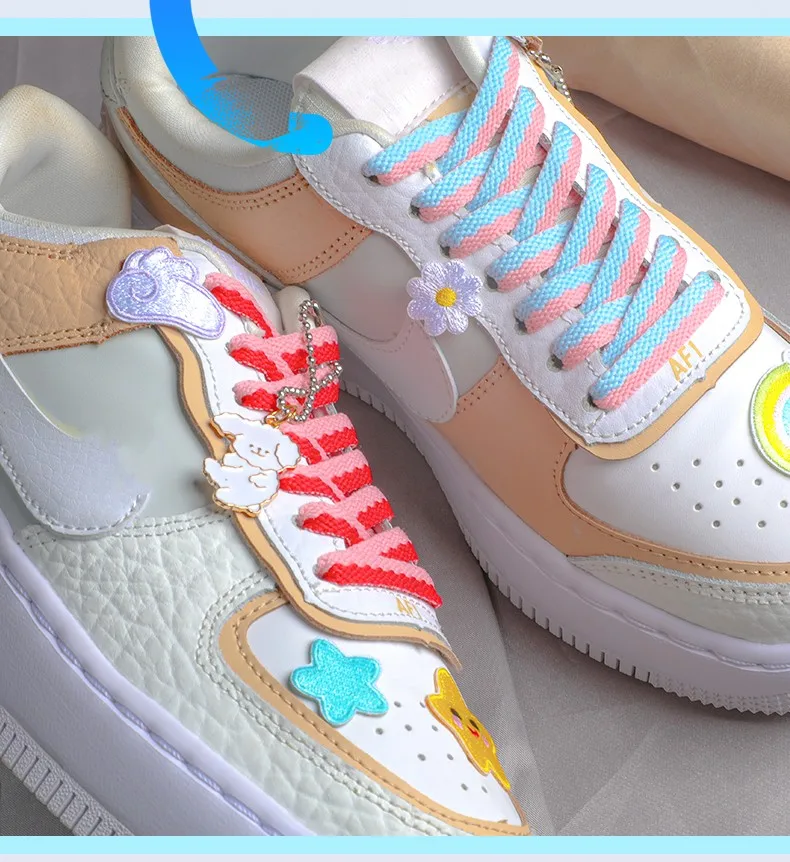 1 Paar flache, farblich abgestimmte Schnürsenkel für Sneaker, Macaron-farbene, hohlgewebte Schnürsenkel, bunte Regenbogen-Schnürsenkel für Damen und Herren. – Detail 3