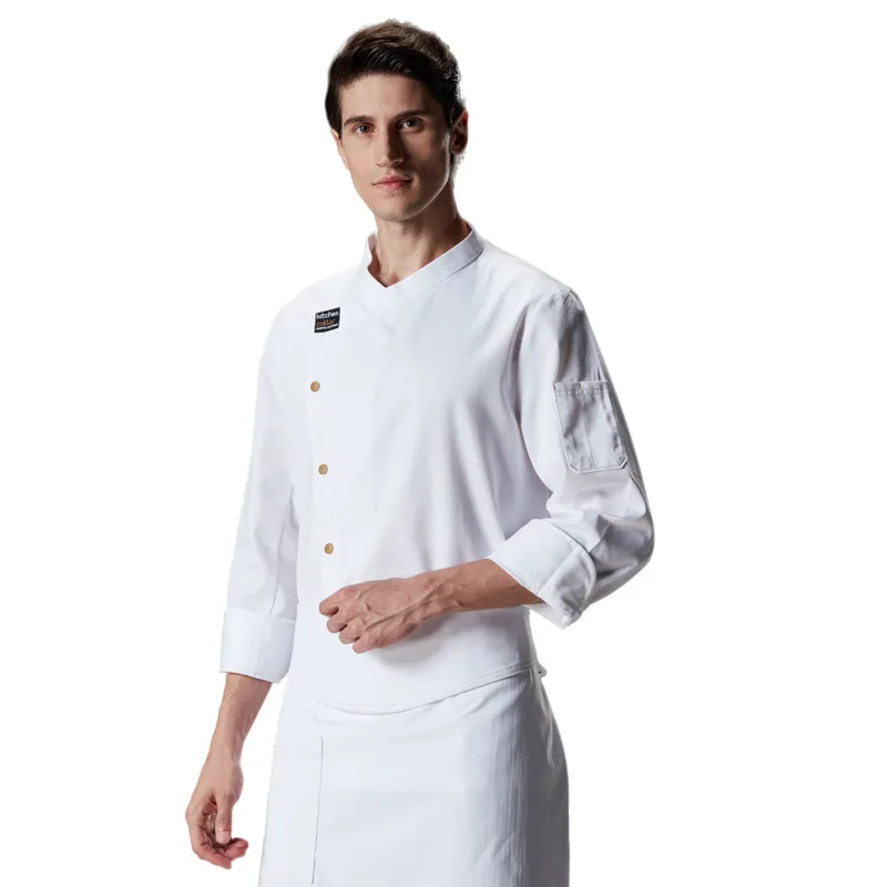 Outono e inverno uniforme do chef high-end hotel catering chef cozinha macacão masculino e feminino de manga curta de manga comprida a