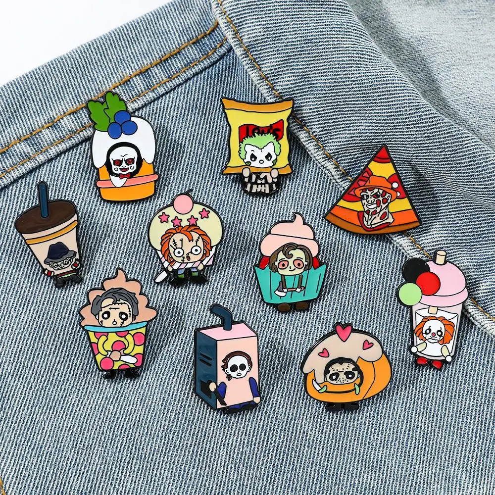 Creative Funny Anime Horror Scream Pins Cartoon Joker Bubble Tea Enamel Badges on Backpack for Women Halloween Jewelry Gifts