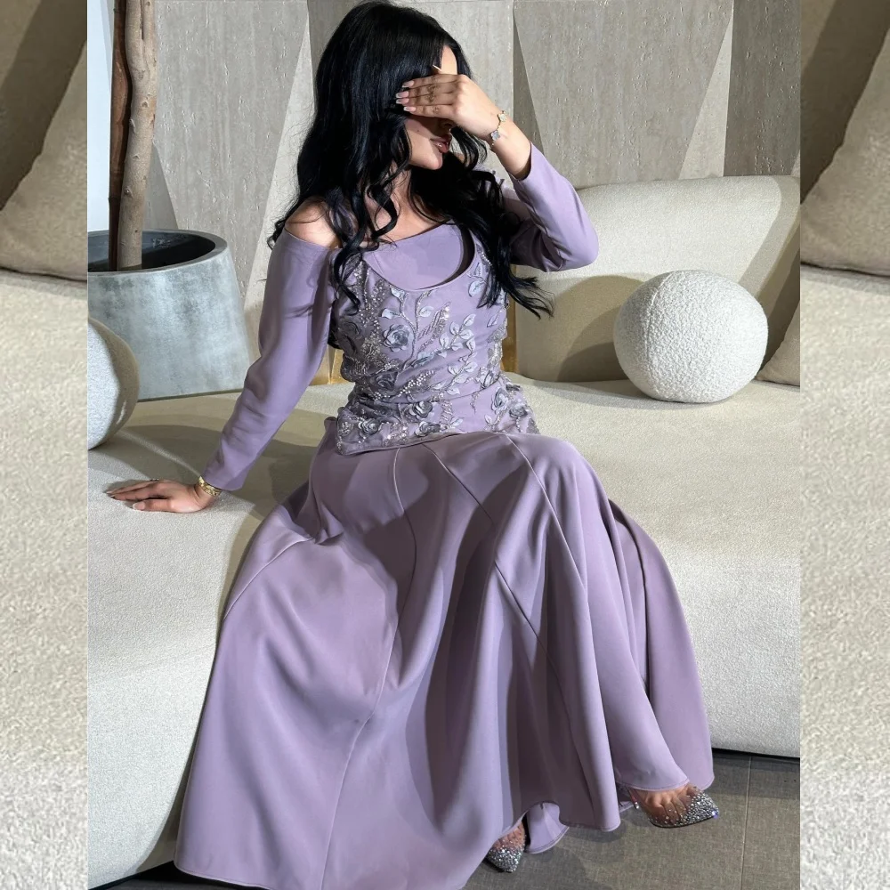 

Jersey Draped Pleat Applique Graduation A-line Off-the-shoulder Bespoke Occasion Gown Midi Dresses