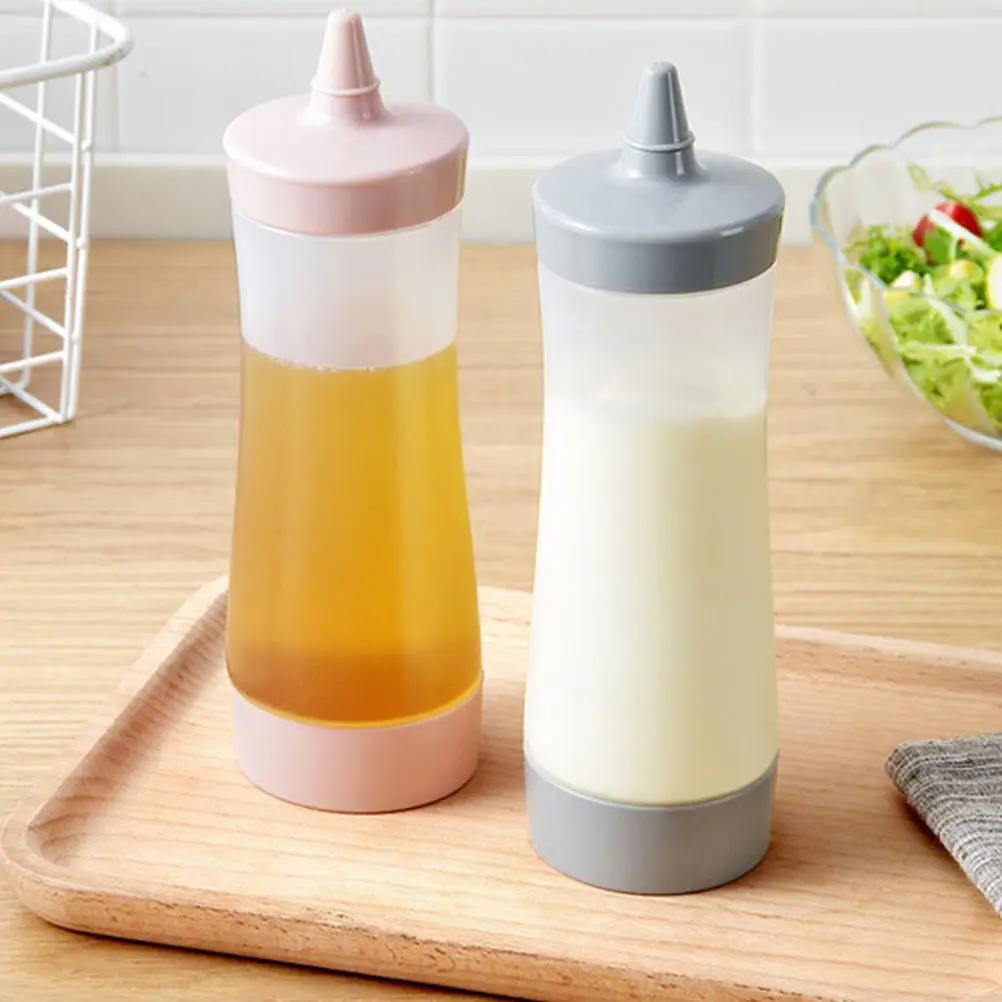 Juego de 2 Botellas Exprimibles Ecológicas para Cocina, Dispensadores de Salsa de Plástico Transparente, Botellas para Aderezos de Ensalada