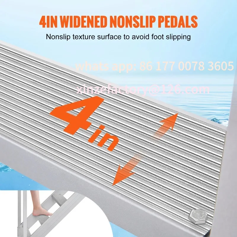 Customizable 4/6 Step Dual Handrails Dock Ladder Aluminum with Rubber Mat 30"-39" Adjustable Height for Lake Marine Boarding