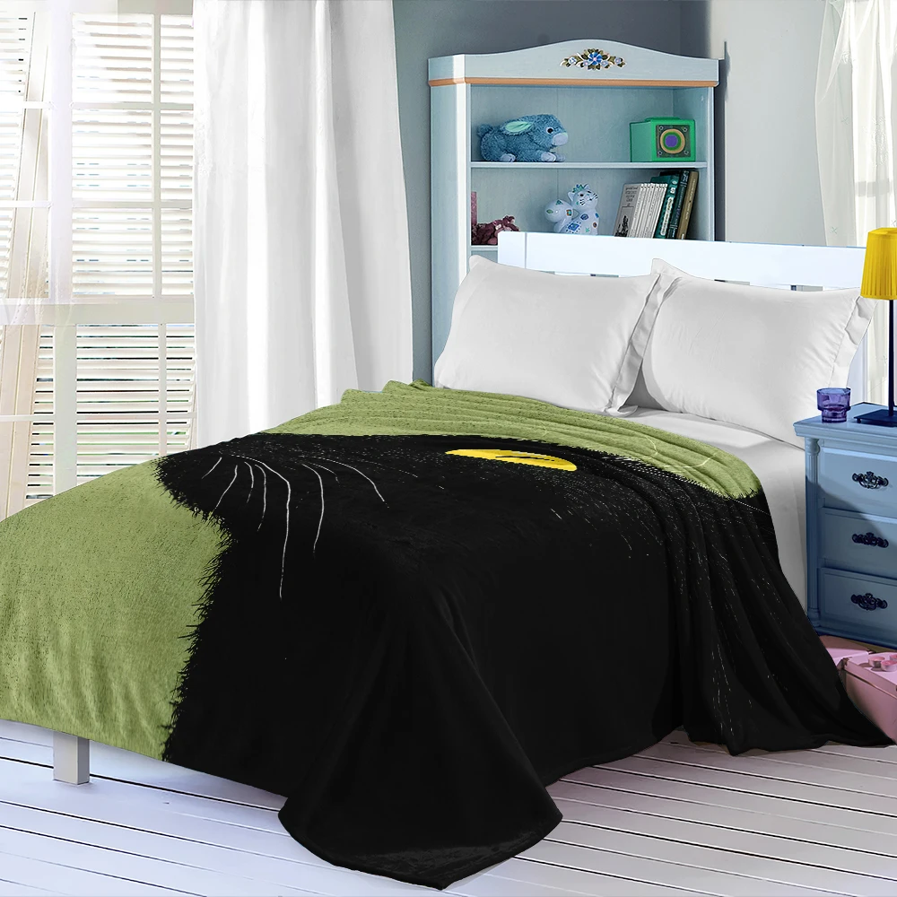 Black Cat Profile Green Lightweight Flannel Blanket Breathable Cozy Throw Blanket for Spring Summer Sofa Bed Air Conditioning