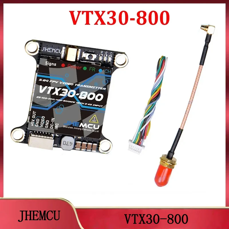 

JHEMCU VTX30-800 5.8G 40CH PitMode 25mW 100mW 200mW 400mW 800mW Adjustable VTX 2-6S 30X30mm for RC FPV Racing Freestyle Drone