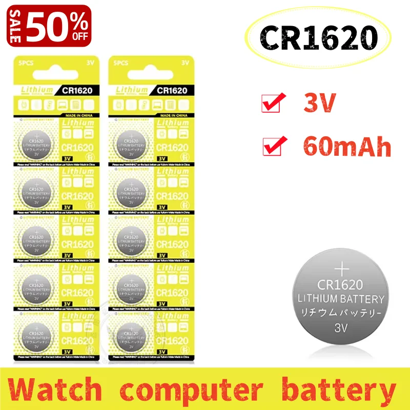 CR1620 3V Lithium Button Battery DL1620 BR1620 ECR1620 5009LC LM1620 CR 1620 KCR1620 30mAh Coin Cell Watch Calculators Batteries