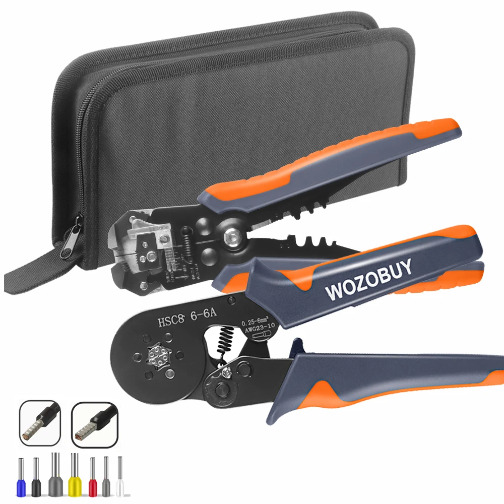 

Ferrule Crimping Tool HSC8 Self-adjustable Ratchet, Stripping Cutting Pliers , Crimping Connectors Wire End Ferrules kit