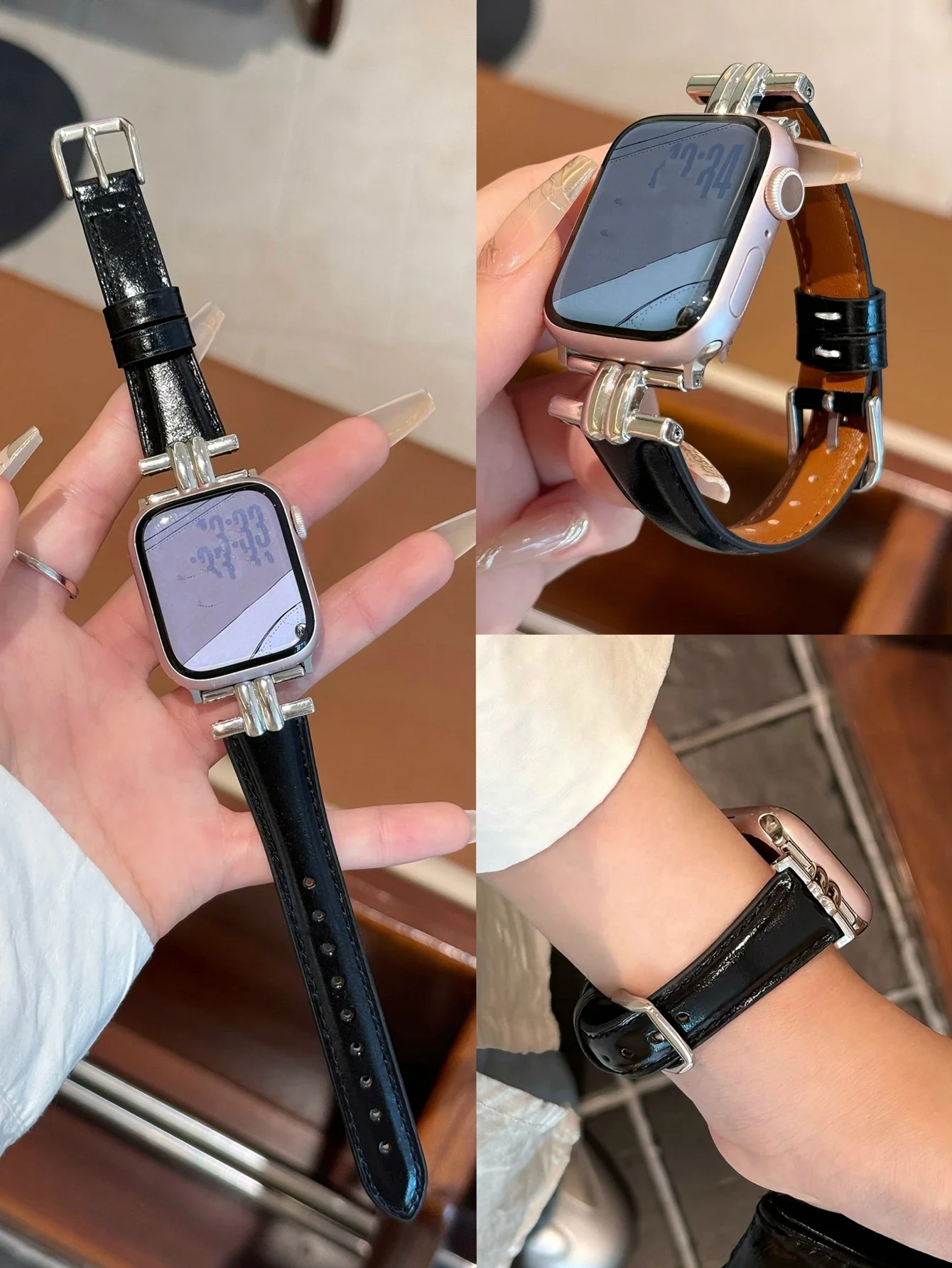 

Nice Leather loop Correa For Apple Watch band Series Ultra 10/9/8/7/6/5/4/3/2 SE 38mm 40mm 41mm 42mm 44mm 45mm 46mm 49mm Strap
