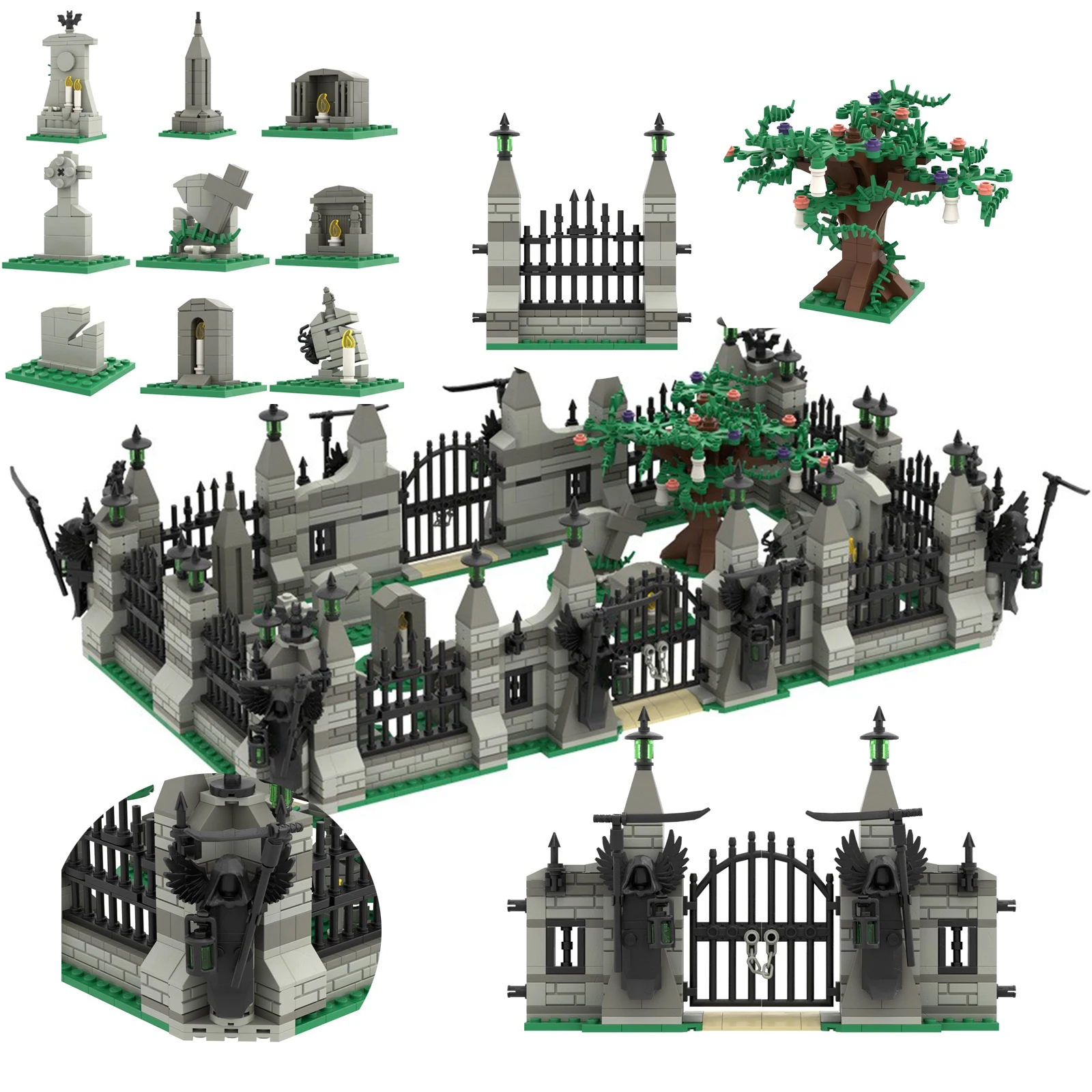 MOC Halloween Hell Cemetery Model Building Blocks DIY Bricks Horror Pumpkin Decoration Ghost Figures Toys for Children,Kids