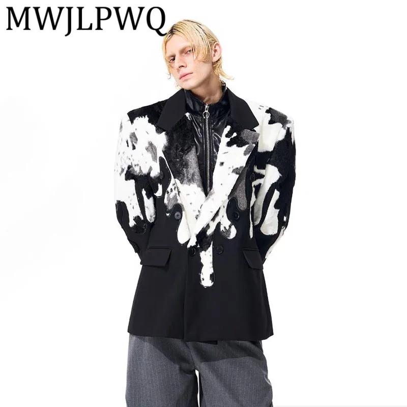 

MWJLPWQ осенне-зимний меховой пиджак с узором для мужчин, элитная мужская уличная одежда, однобортный костюм с длинными рукавами, пальто 12649